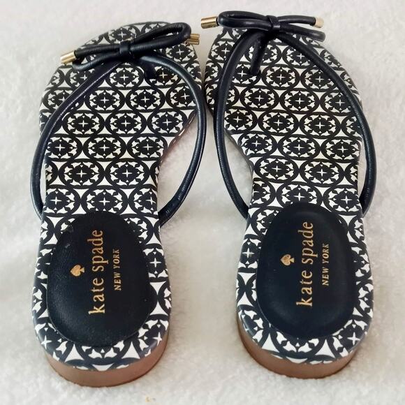 Kate Spade Bow Flip Flops Mystic Blue Gold Charm SZ 7 M Slip-On Thong Sandals - Picture 3 of 8
